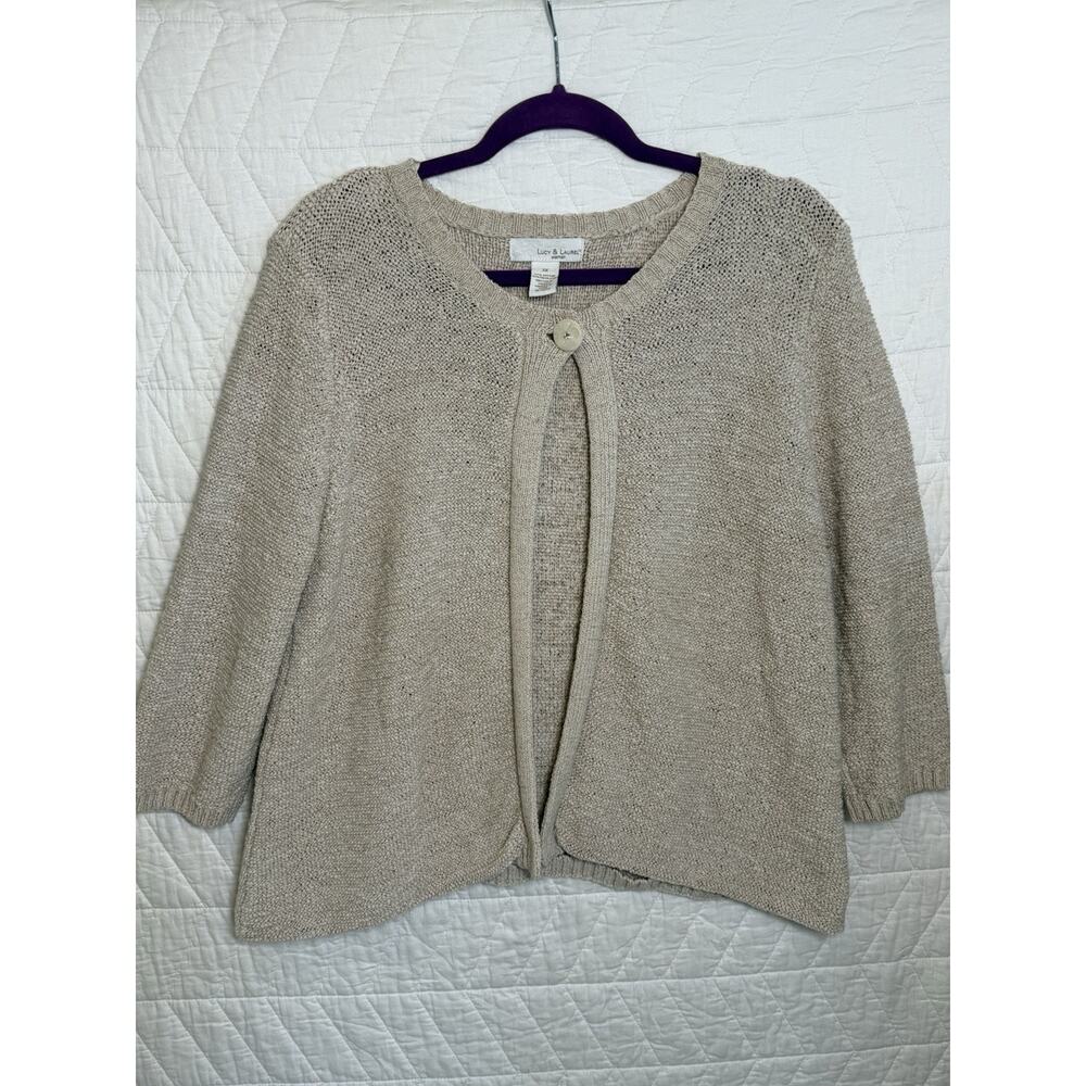 Lucy & Laurel Woman taupe beige Cardigan Sweater 3/4 sleeves size 3X